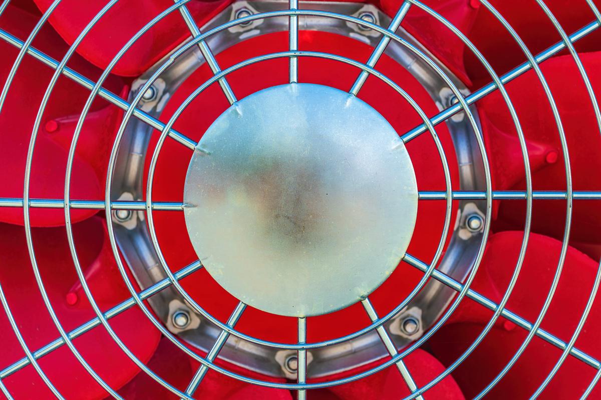 Close up of industrial cooling fan representing air-cooled exchanger or thermal equipment with resale or rebuild value