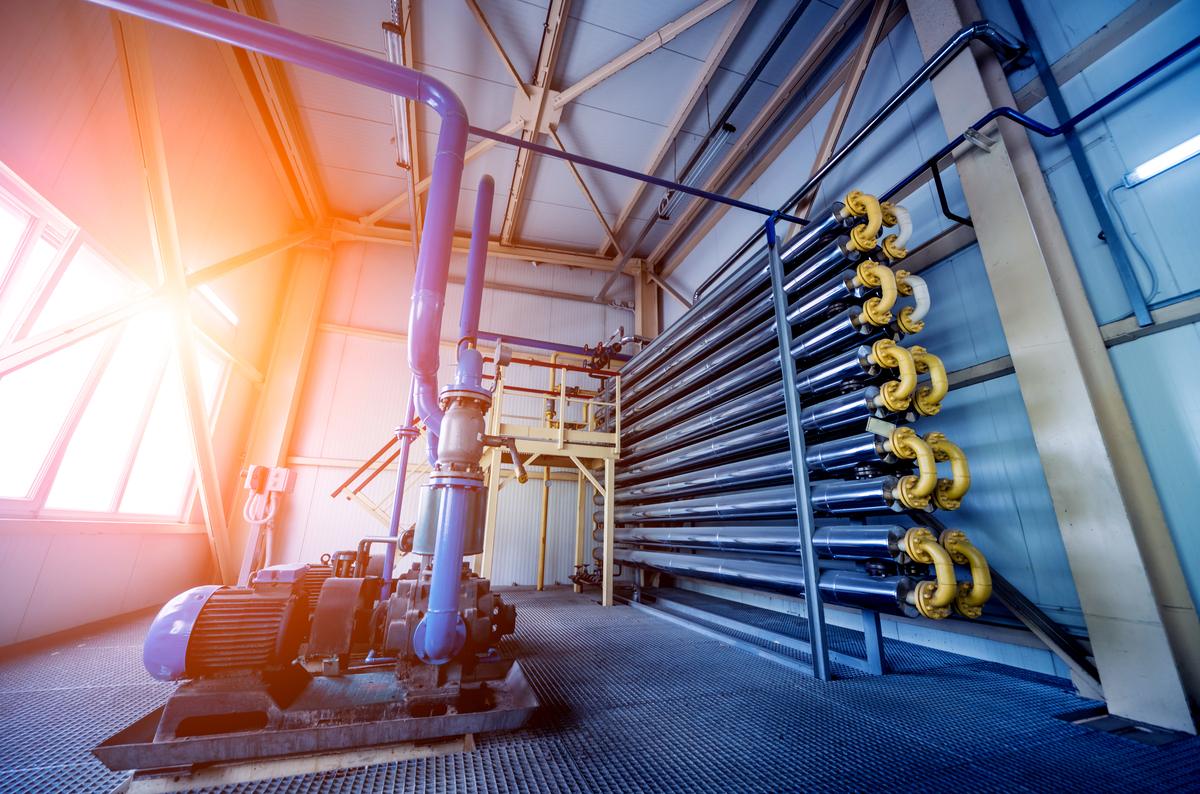Industrial process piping and thermal equipment inside a production facility where heat exchangers may be sold after upgrades